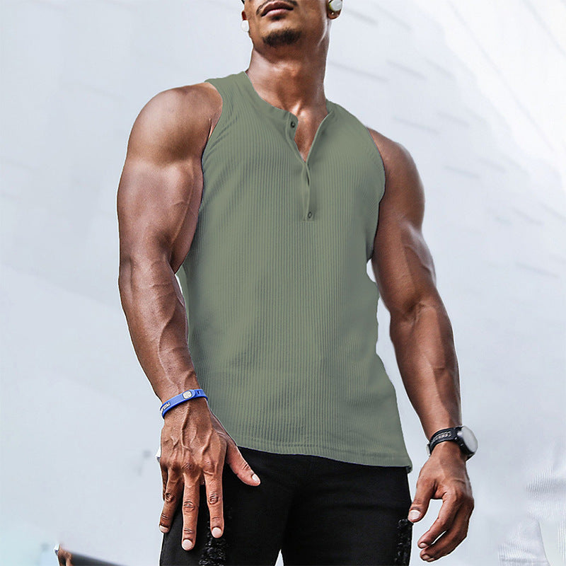 Herren Sportliches Tanktop mit Knopfverschluss und strukturierter Oberfläche Echoarchiv