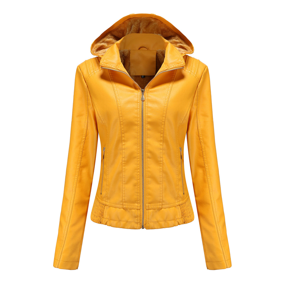 Damen nan taillierte Kunstlederjacke mit Kapuze, wattiertem Innenfutter und verdeckten Reißverschlusstaschen Echo Archiv