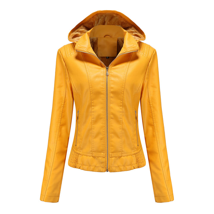 Damen nan taillierte Kunstlederjacke mit Kapuze, wattiertem Innenfutter und verdeckten Reißverschlusstaschen Echo Archiv