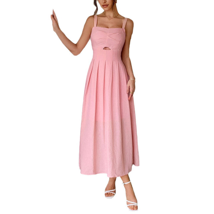 Damen Knielanges Leinenkleid mit ausgestelltem Rock und V-Ausschnitt Echo Archiv