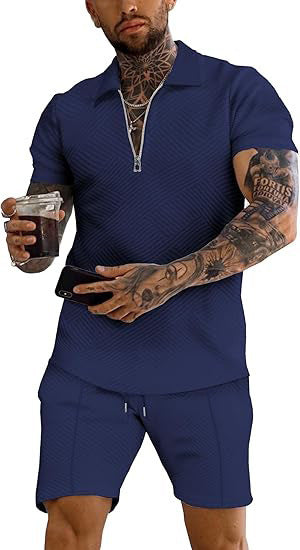 Herren sportliches Oberteil und Shorts Set mit strukturiertem Design Echoarchiv