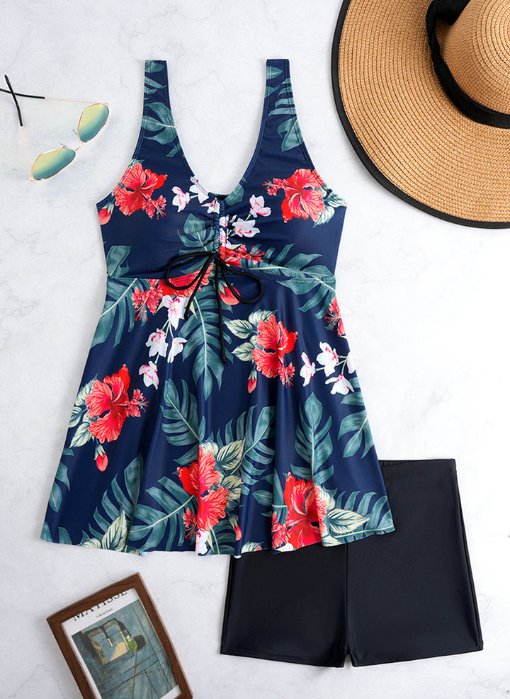 Damen Tankini-Set mit modischem Volant und grafischem Pfauenmuster Echo Archiv