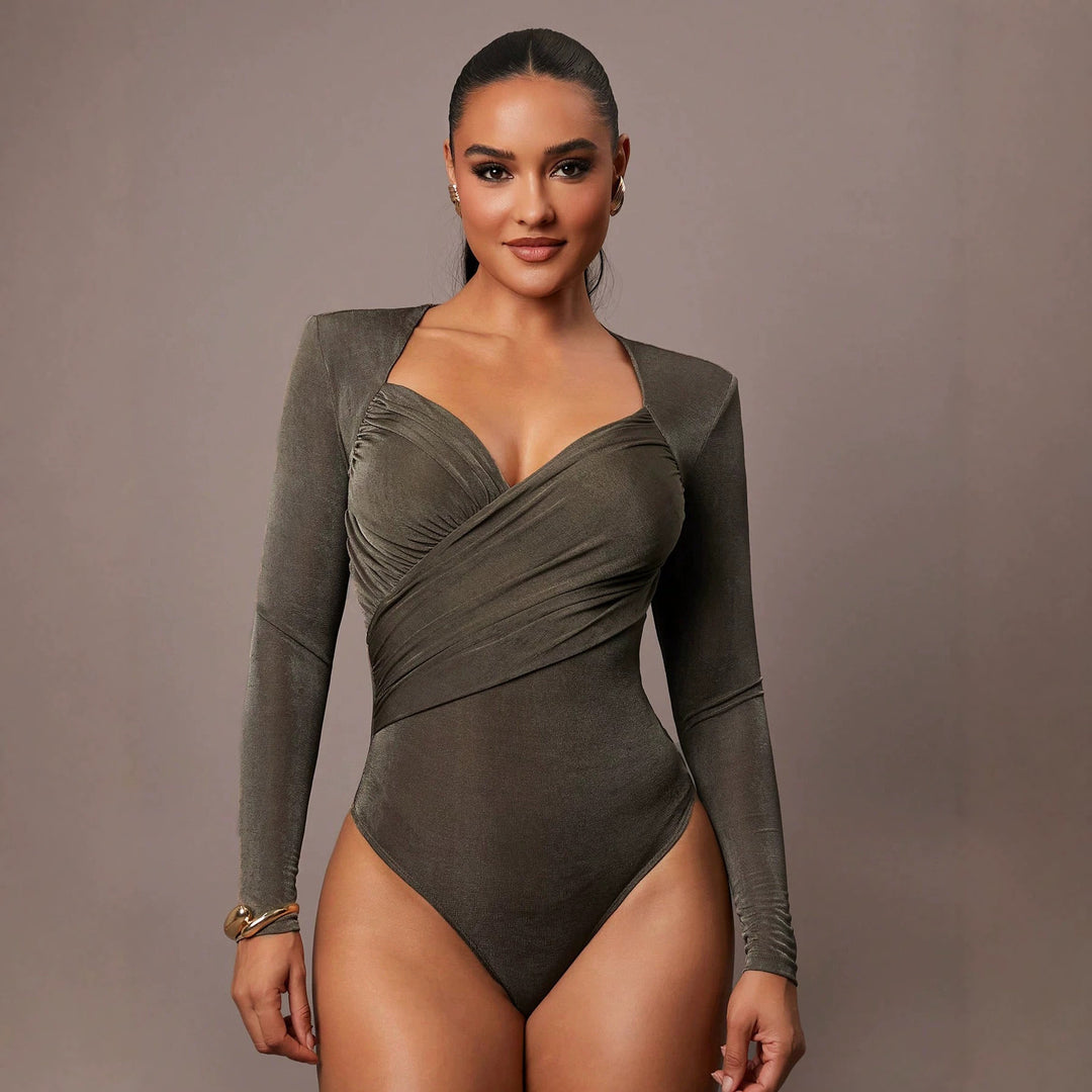 Damen Sculpting-Body mit Wickelfront, Herz-Ausschnitt und langen Ärmeln Echo Archiv
