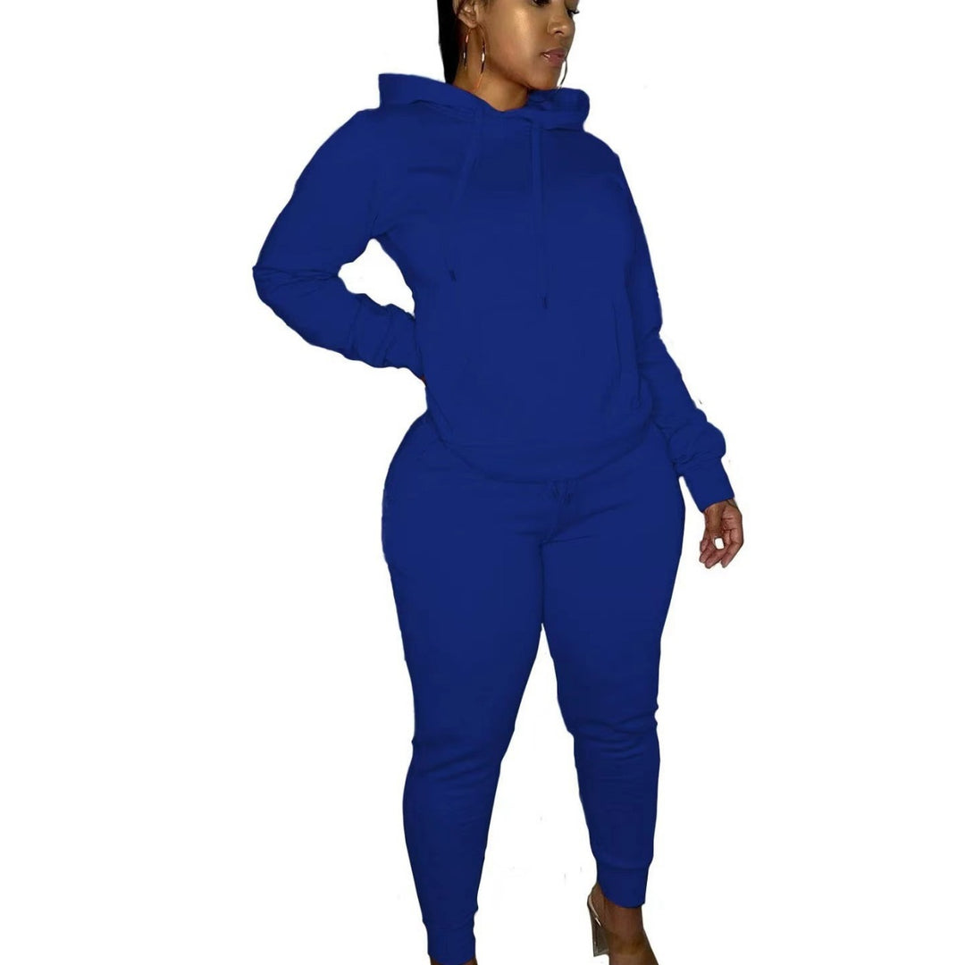 Damen tailliertes Hoodie- und Jogginghose-Set mit Kängurutasche, hohem Komfortbund und gerippten Knöchelbündchen – Auréline