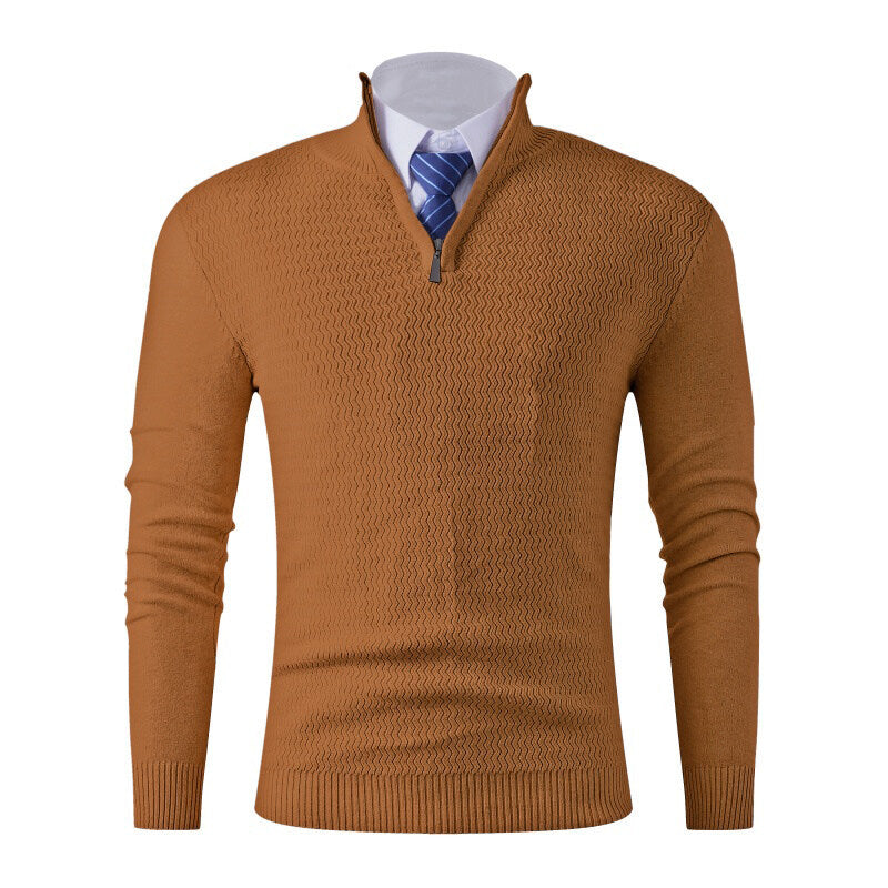 Herren nan feinstrickpullover mit Stehkragen und halbem Reißverschluss, Strukturstrick und schlanker Business-Casual-Passform Echo Archiv