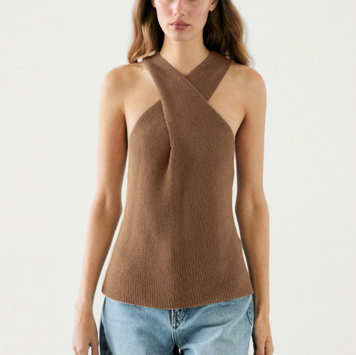 Damen Elegantes Stricktop mit gekreuztem Design und V-Ausschnitt Echo Archiv