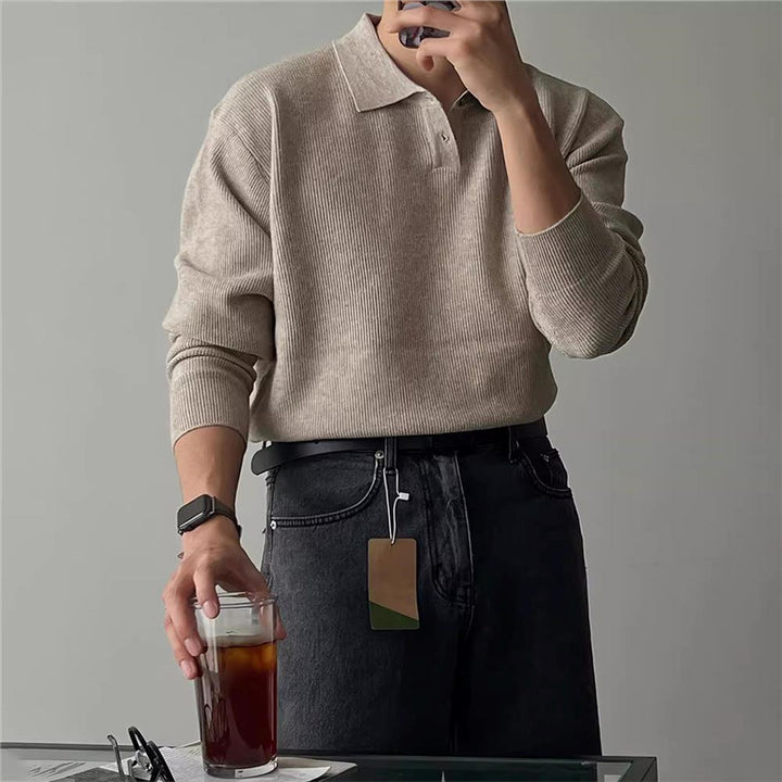 Herren Eleganter Langarm-Polo-Pullover mit Rippstruktur Echo Archiv