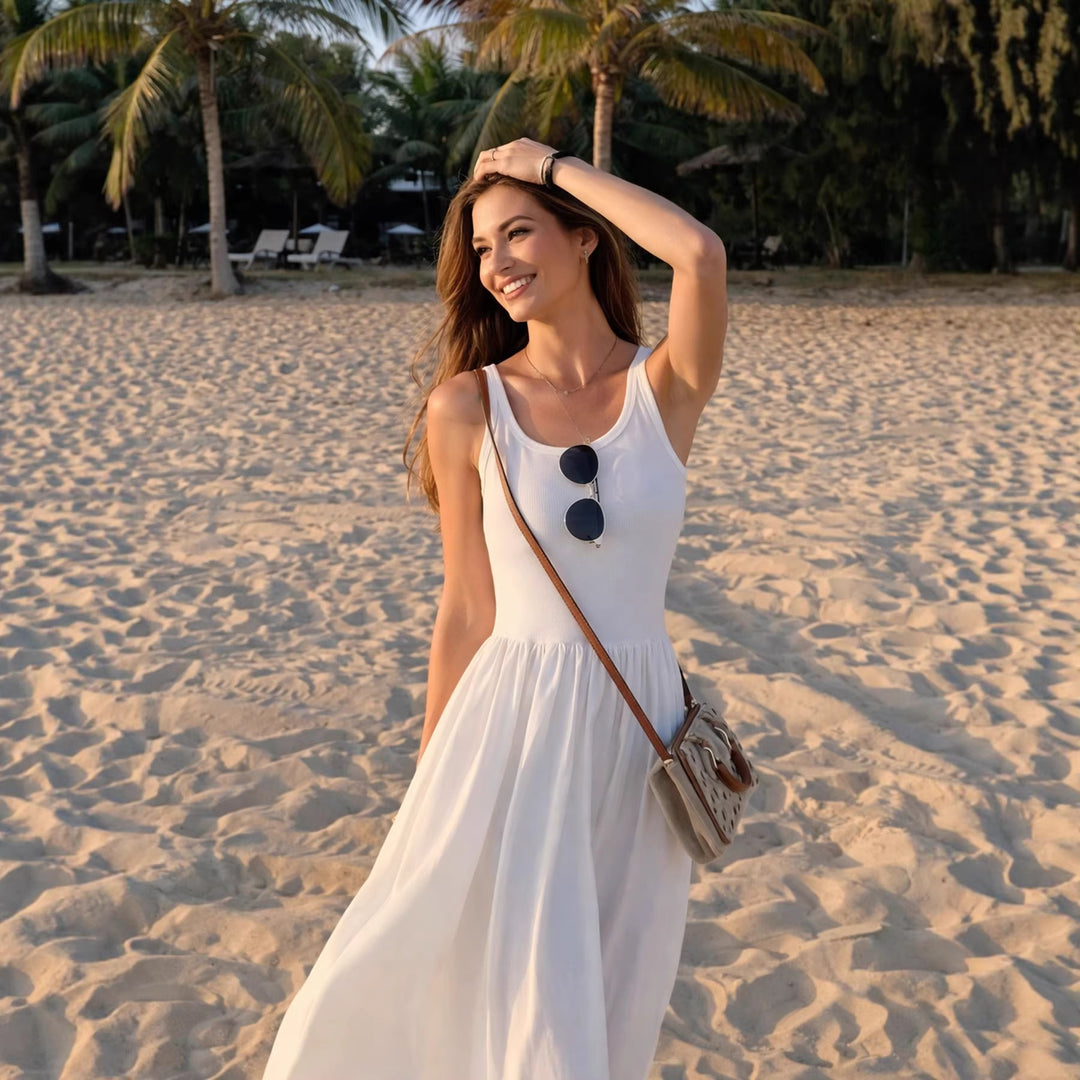Damen Elegantes Maxikleid mit spaghetti Trägern und fließendem Rock Echo Archiv