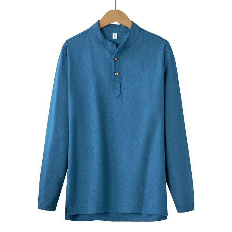 Herren nan langärmeliges Henley-Shirt mit Stehkragen und verdeckter Knopfleiste aus Baumwollmix Echo Archiv