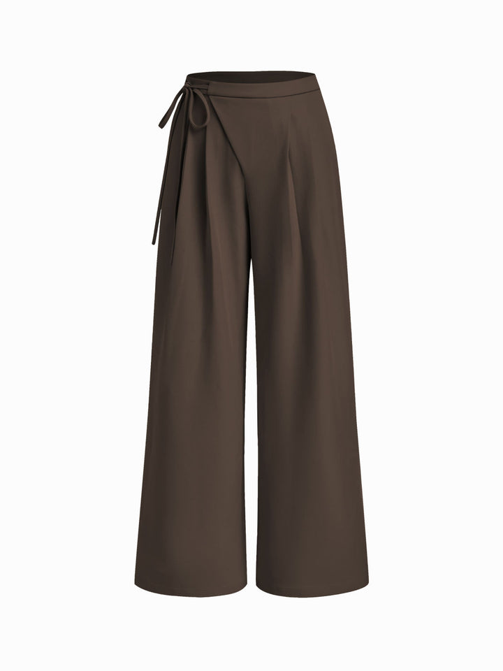 Damen Weite Nadelstreifen-Hose mit Wickel-Taille – Avélisse