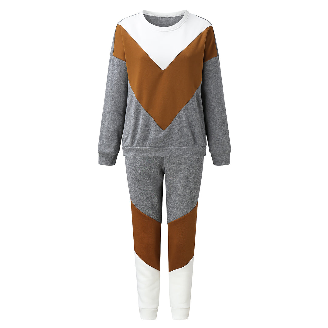 Damen nan sportives Colorblock-Sweatset mit Rundhalsausschnitt, Raglanärmeln und taillierter Jogginghose Echo Archiv