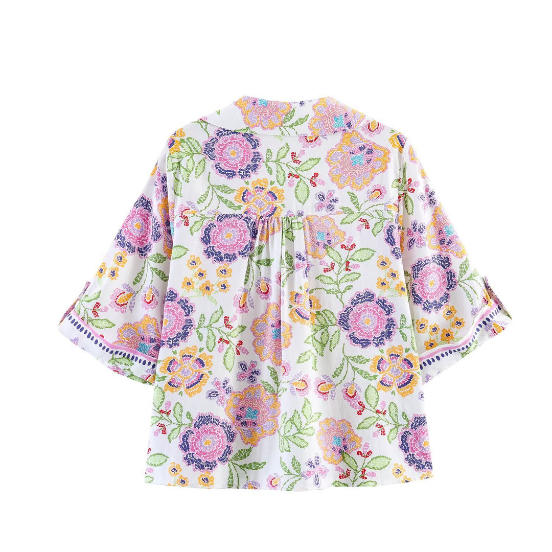 Damen Weite Palazzo‑Hose mit floraler Stickerei und Hoher Taille Echo Archiv