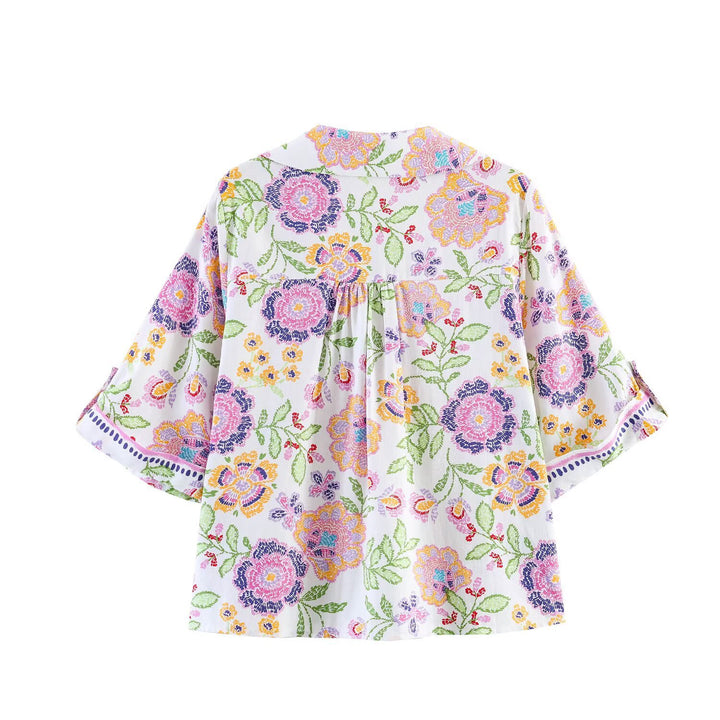 Damen Weite Palazzo‑Hose mit floraler Stickerei und Hoher Taille Echo Archiv