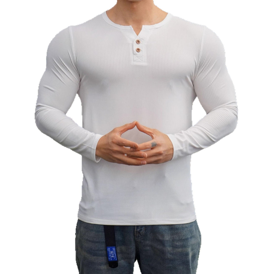 Herren Langarm Henley-Shirt mit strukturiertem Rippdesign Echoarchiv