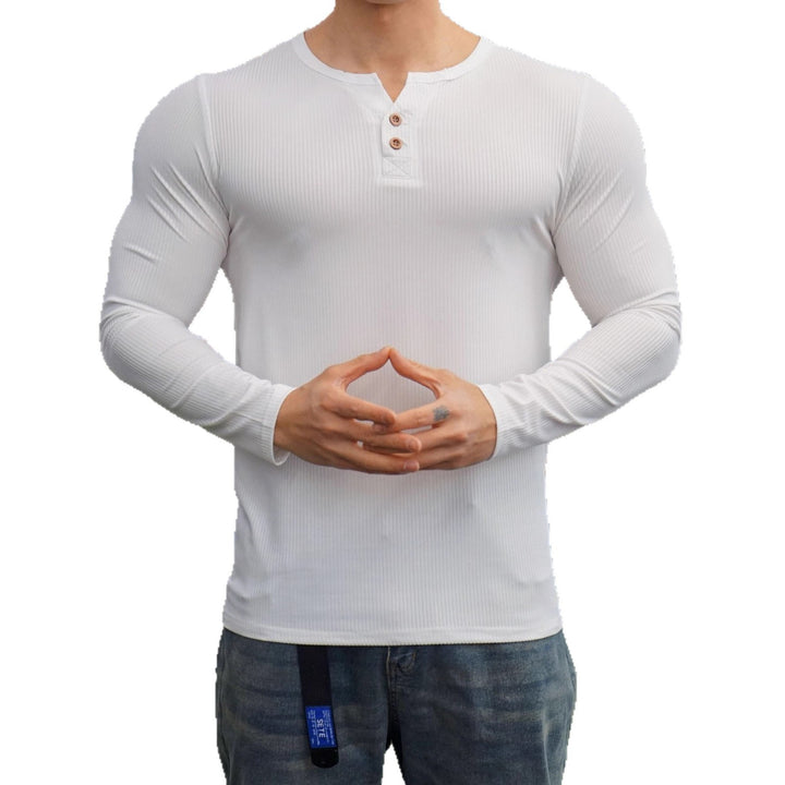Herren Langarm Henley-Shirt mit strukturiertem Rippdesign Echoarchiv