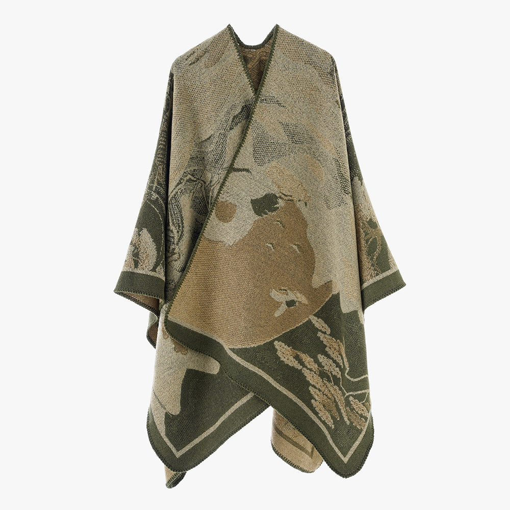 Damen Jacquard-Cape mit grafischem Blumenmotiv und kastigem Oversize-Schnitt – Avérine