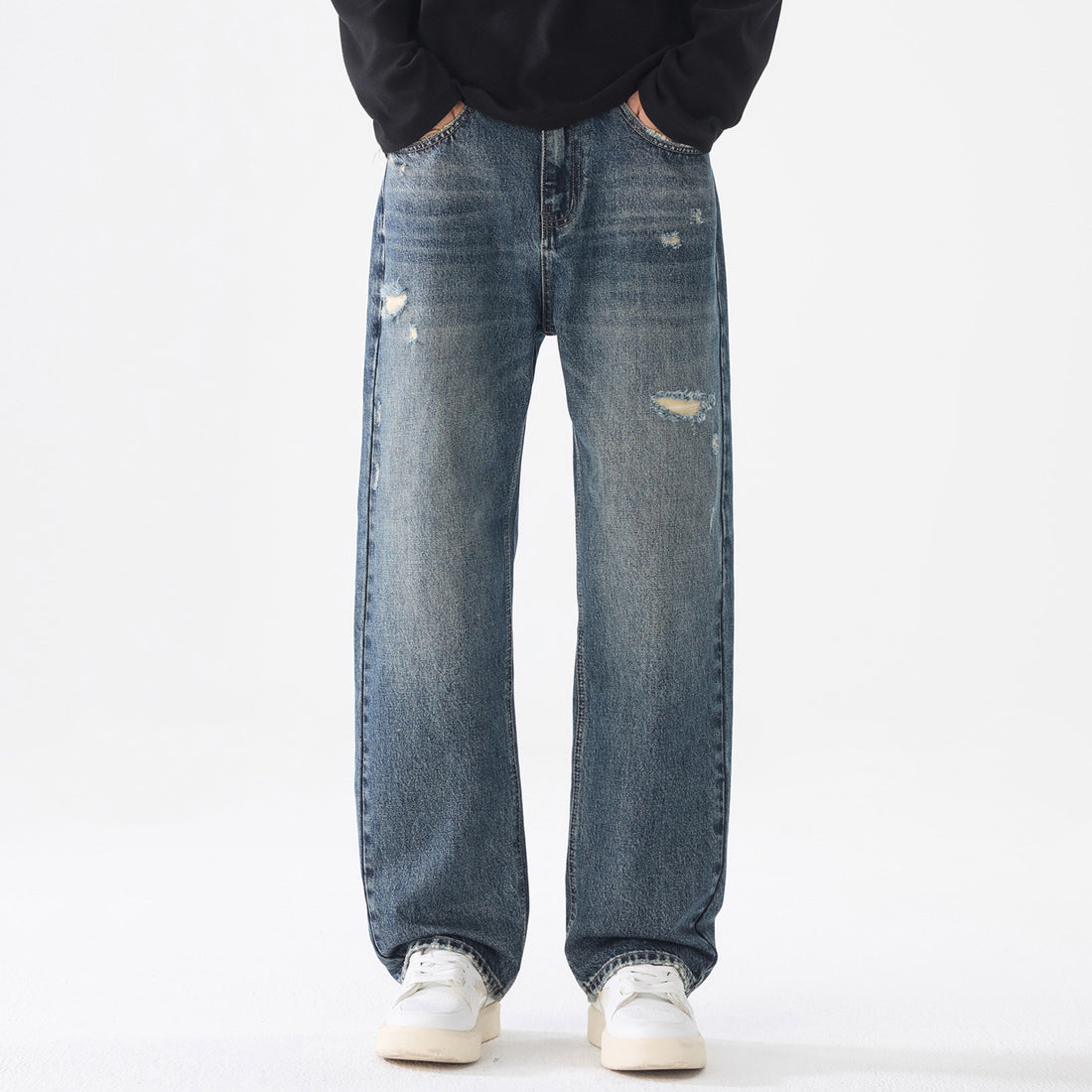 Herren Locker geschnittene Baggy-Jeans aus robustem Denim mit Distressed-Details Echoarchiv