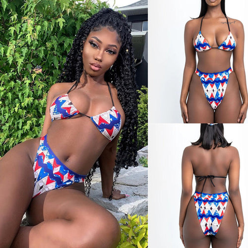 Damen Bikinis mit hohen Beinausschnitten und geometrischem Muster Echo Archiv