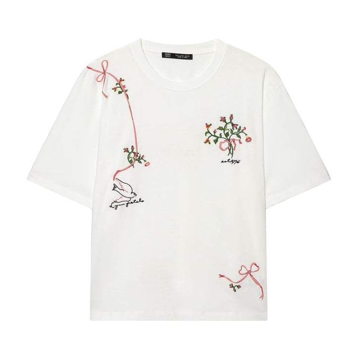 Damen T-Shirt mit feiner Stickerei und einzigartigen Drucken Echo Archiv