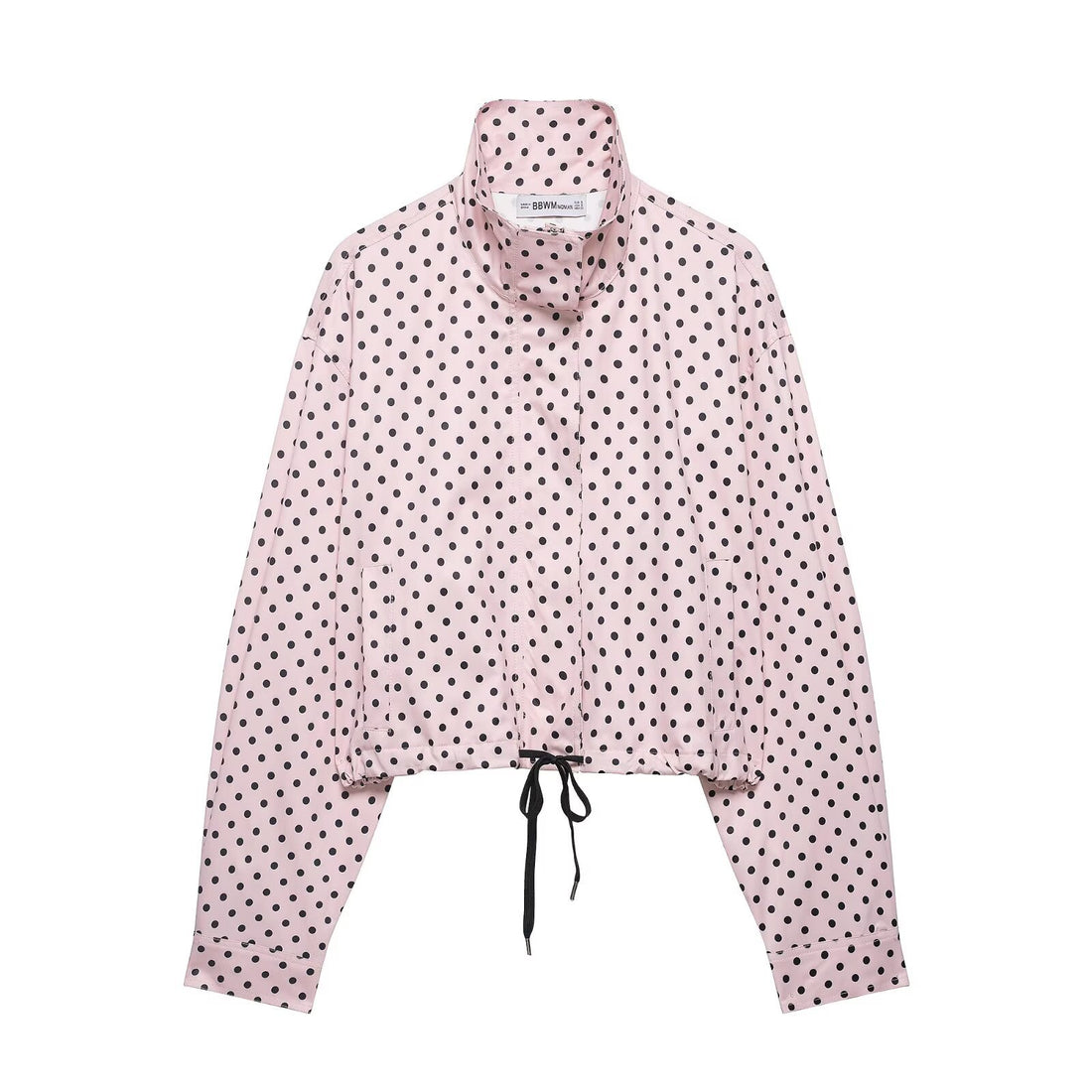 Damen Cropped-Übergangsjacke mit Polka-Dot, hohem Funnelkragen und Tunnelzug Echoarchiv