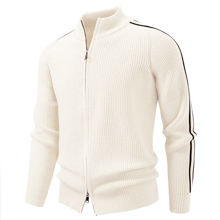 Herren nan Reißverschluss-Strickjacke mit Stehkragen, strukturierter Rippenoptik und kontraststreifen Echo Archiv