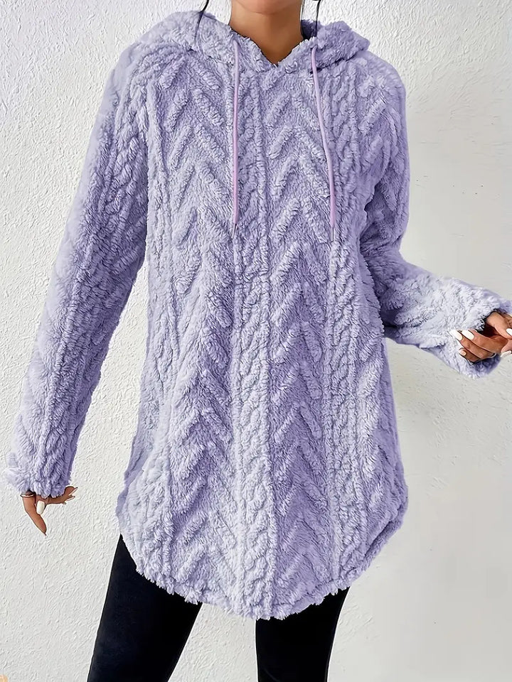 Damen nan kuschelige Kapuzenjacke aus Teddyfleece mit Zopfmuster und gerafftem Saum Echo Archiv