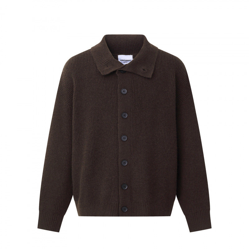 Unisex Boxy-Strickjacke mit Hemdkragen, gerippter Struktur und durchgehender Knopfleiste Echo Archiv