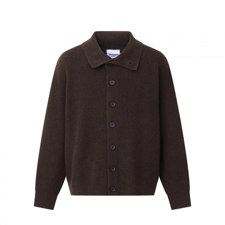 Unisex Boxy-Strickjacke mit Hemdkragen, gerippter Struktur und durchgehender Knopfleiste Echo Archiv
