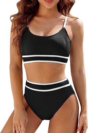 Damen Hoch tailliertes Bikini-Set mit sportlichem Top Echo Archiv