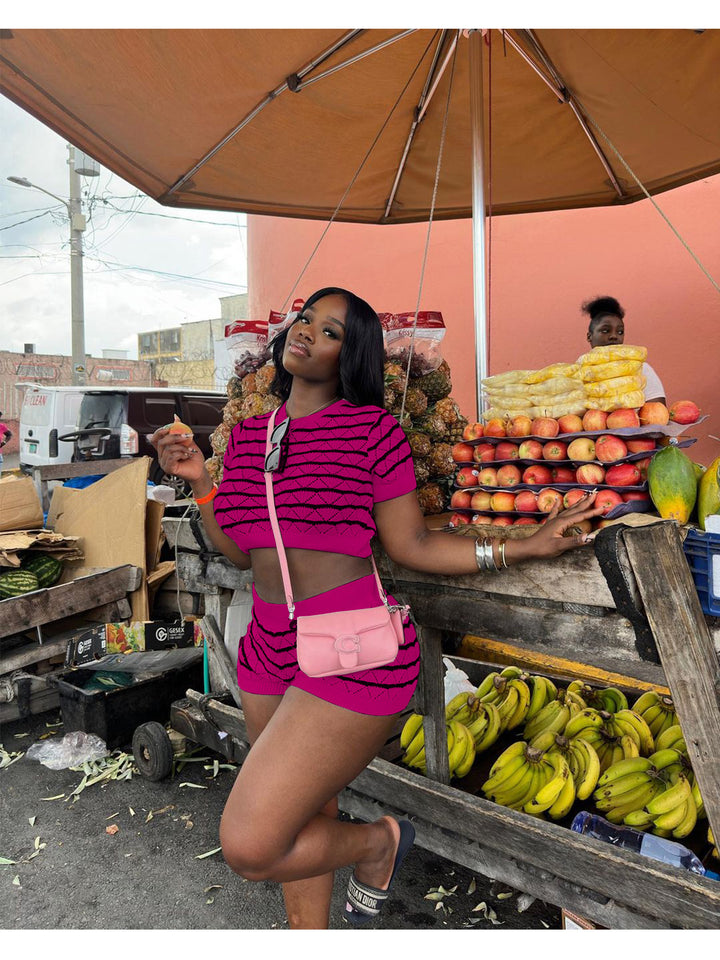 Damen Crop-Top und Shorts Set mit grafischem Muster Echo Archiv