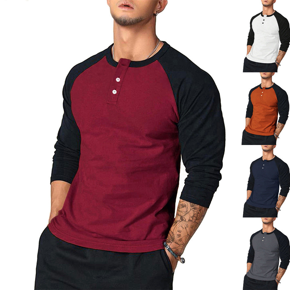Herren Lässiges Langarm Henley-Shirt mit Kontrastärmeln Echo Archiv