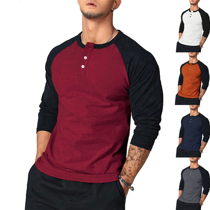 Herren Lässiges Langarm Henley-Shirt mit Kontrastärmeln Echo Archiv