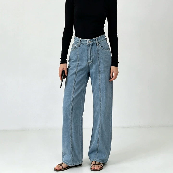 Damen nan hochtaillierte Jeans mit vertikaler Nahtpasse und weitem Bein Echo Archiv