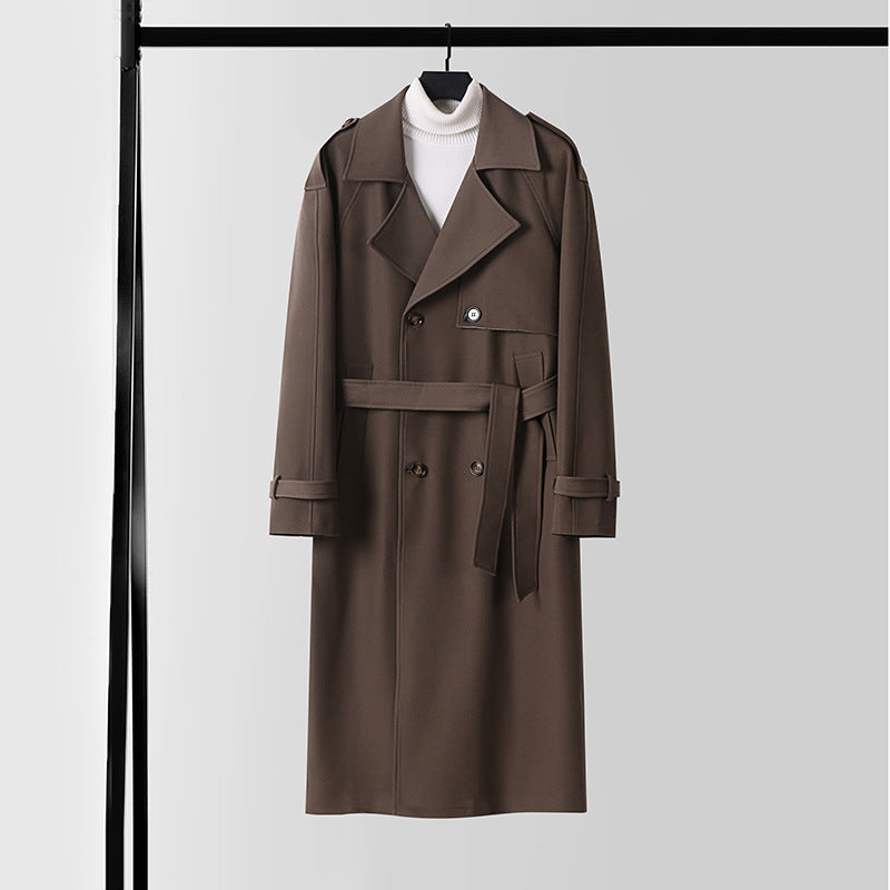 Damen Eleganter Maxi-Trenchcoat aus Wollmischung mit weitem Schalkragen und Bindegürtel Echoarchiv