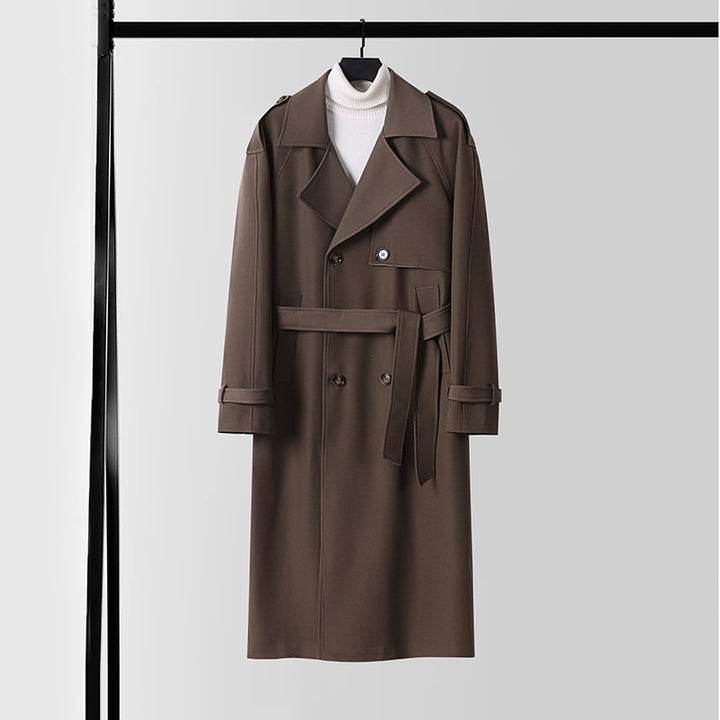 Damen Eleganter Maxi-Trenchcoat aus Wollmischung mit weitem Schalkragen und Bindegürtel Echoarchiv
