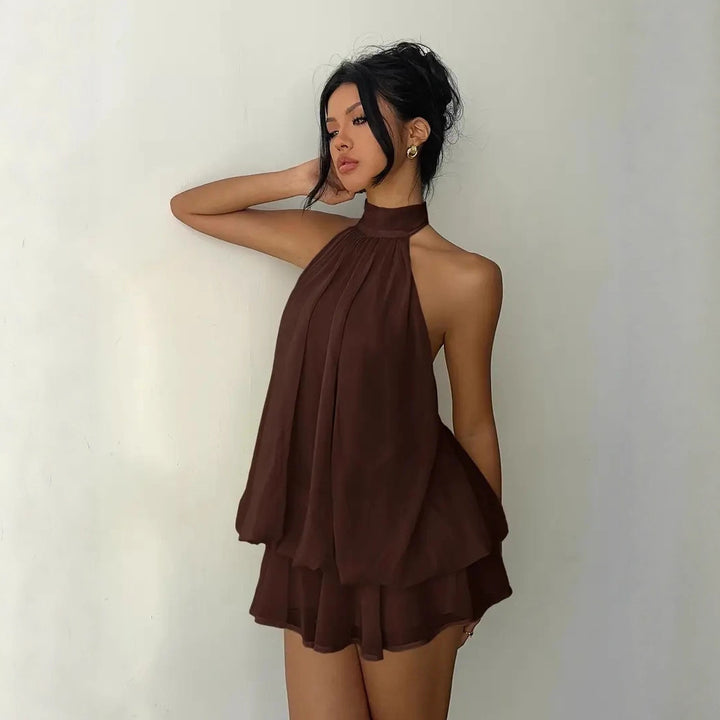 Damen Chiffon-Kleid mit hohem Kragen und fließendem Schnitt Echo Archiv
