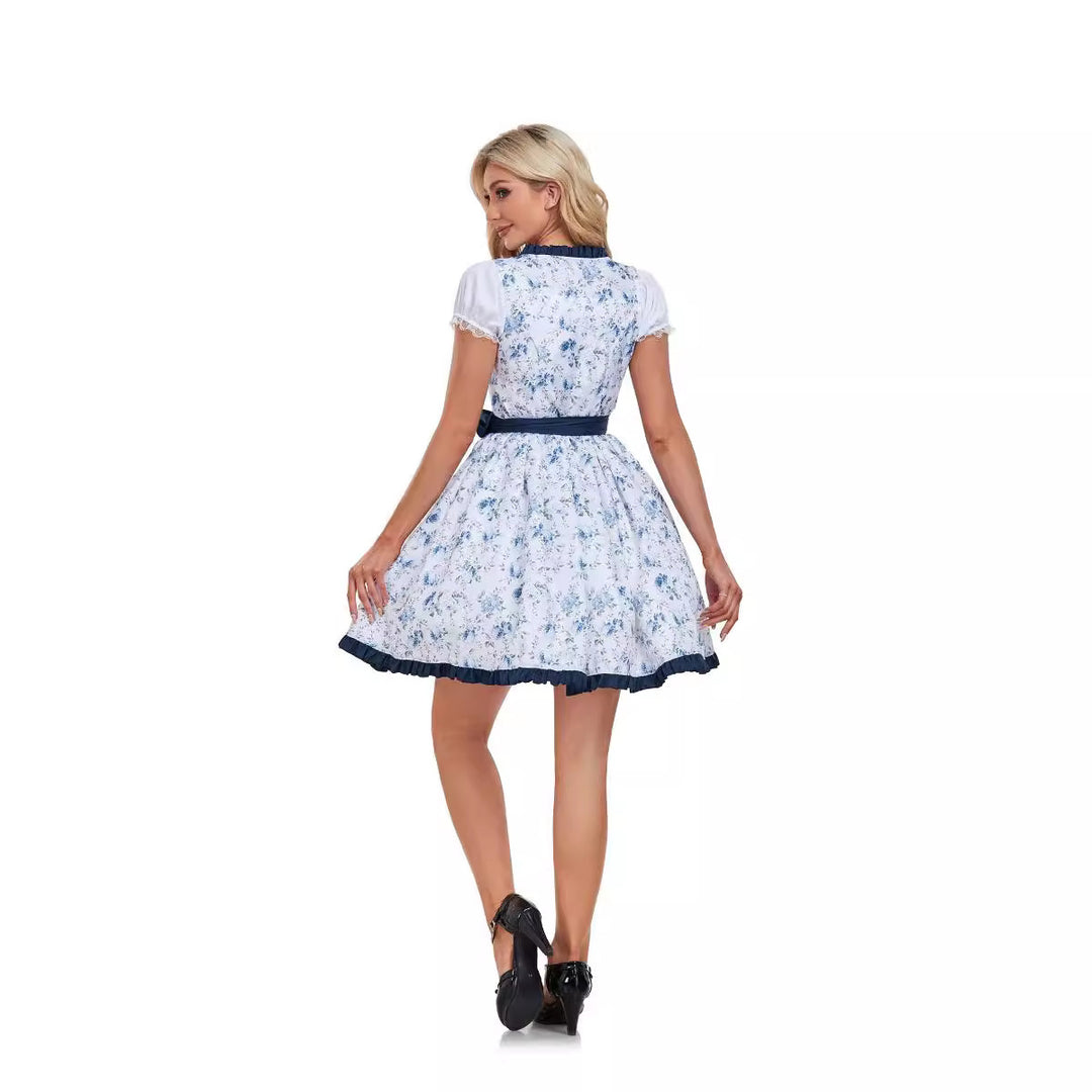 Damen nan kurzes traditionelles Dirndl mit Schnürung Spitzenbesatz Puffärmel und Schürze Echo Archiv