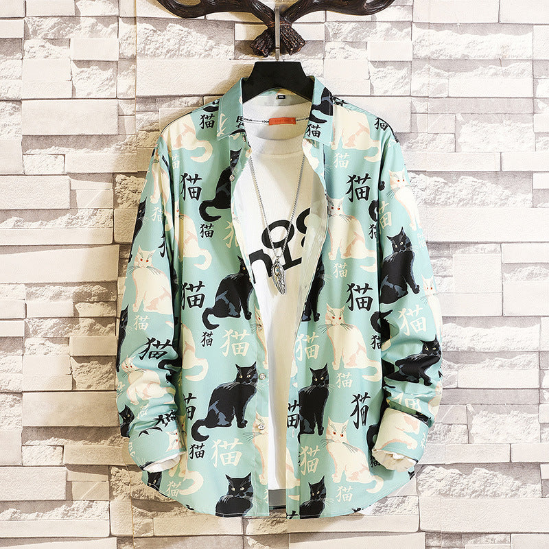Herren nan langärmliges Hemd mit offenem Reverskragen, kontrastivem Blumenprint und lässiger Regular-Fit Silhouette Echo Archiv