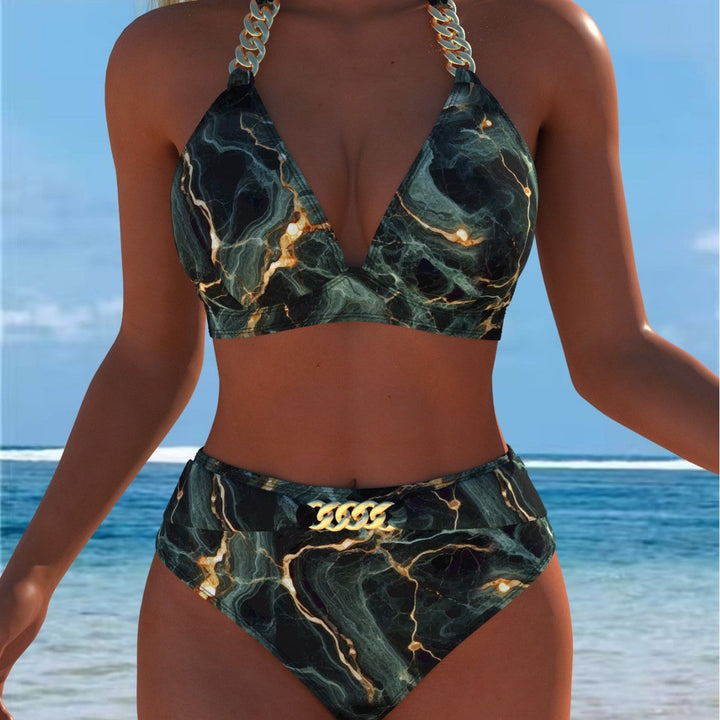 Damen Bikini mit luxuriösem Marmormuster und edlen Details Echoarchiv