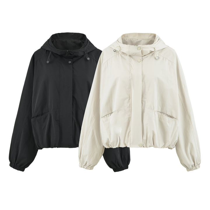 Damen Kurzjacke mit Kapuze, Tunnelzug, Kängurutaschen und elastischem Bund Echoarchiv