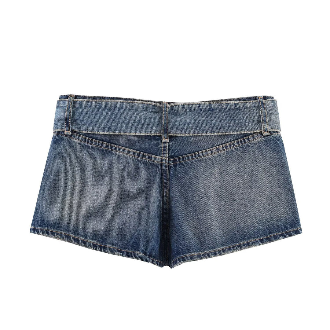 Damen modische Destroyed Denim-Shorts mit verstellbarem Gürtel Echo Archiv