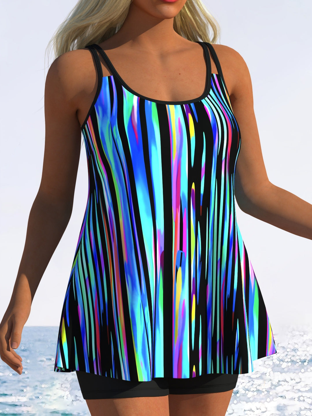 Damen Tankini mit verspieltem Streifenmuster und originellem Schnitt Echo Archiv
