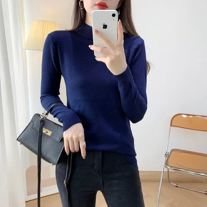 Damen Feiner Langarm-Feinstrickpullover mit schmalem Stehkragen und gerippten Bündchen Echoarchiv