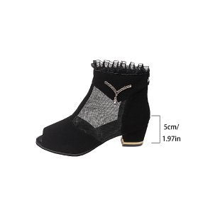Damen Offene Stiefeletten mit Netz-Details und Glitzer-Akzenten Echo Archiv