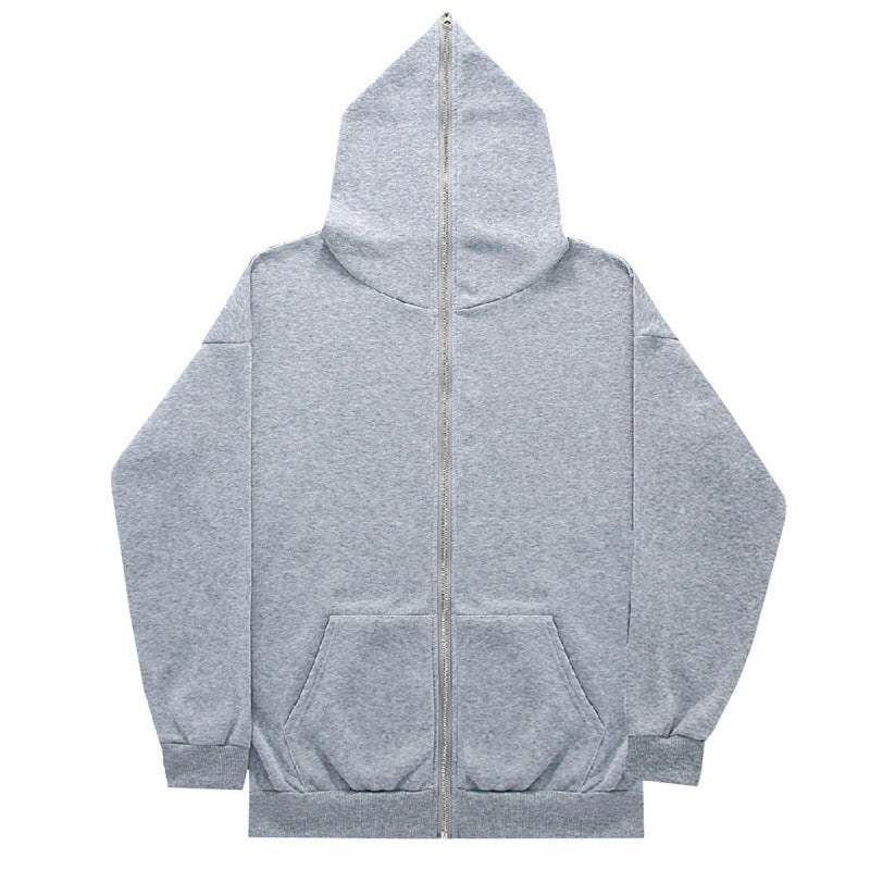 Unisex minimalistisch strukturierter Kapuzenzipper mit spitzer Kapuze, Kängurutasche und verstärkten Bündchen – Auréline