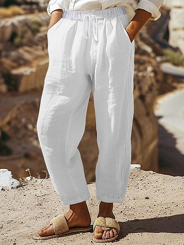 Damen Casual-Chino Leinenoptik Culotte mit elastischem Tunnelzugbund und Eingrifftaschen – Avélisse