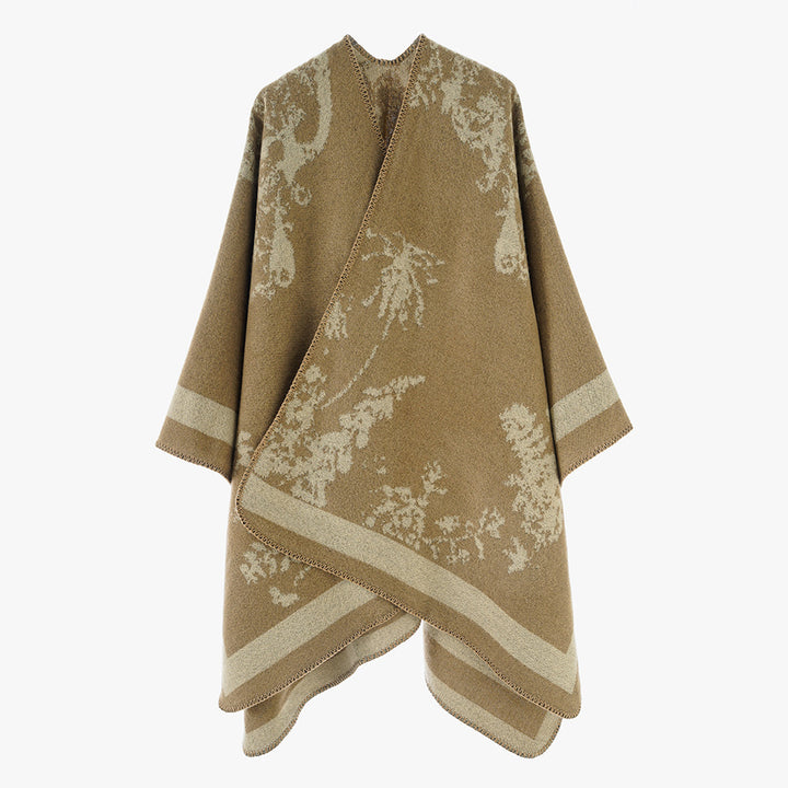 Damen Eleganter Cape‑Poncho im Kimono‑Schnitt mit Jacquard‑Strick – Avérine