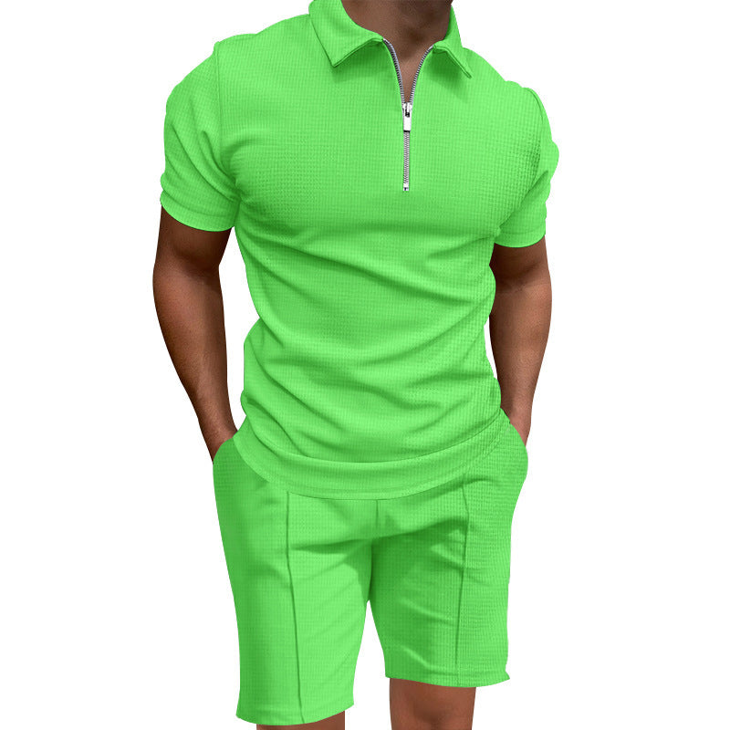 Herren Polo- und Shorts-Set mit modernem Reißverschluss und elastischem Bund Echoarchiv