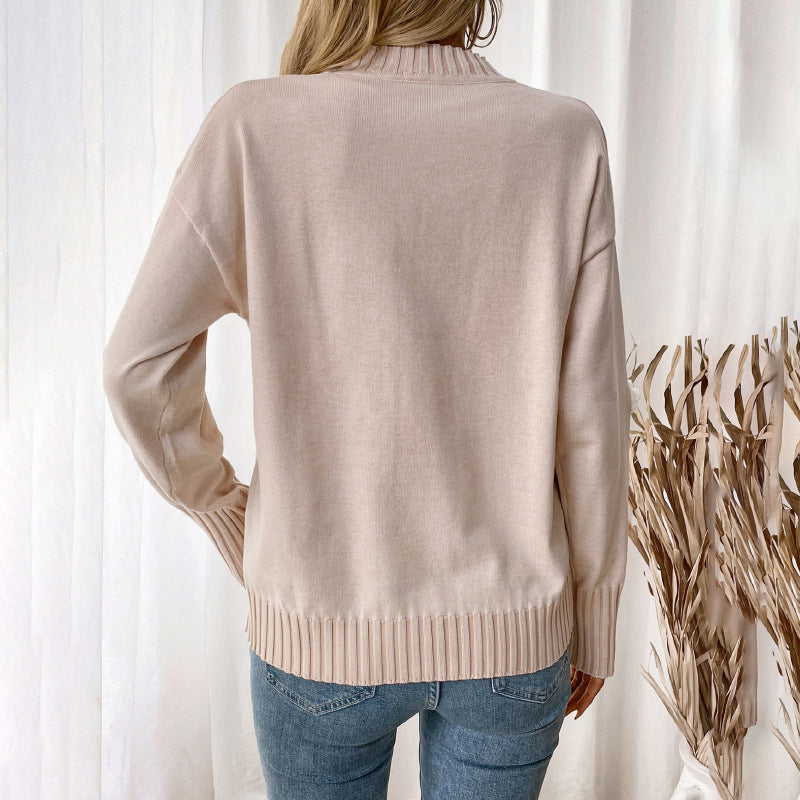 Damen Lässiger Rundhals-Pullover mit 3D-Blüten-Applikationen und gerippten Bündchen Echoarchiv