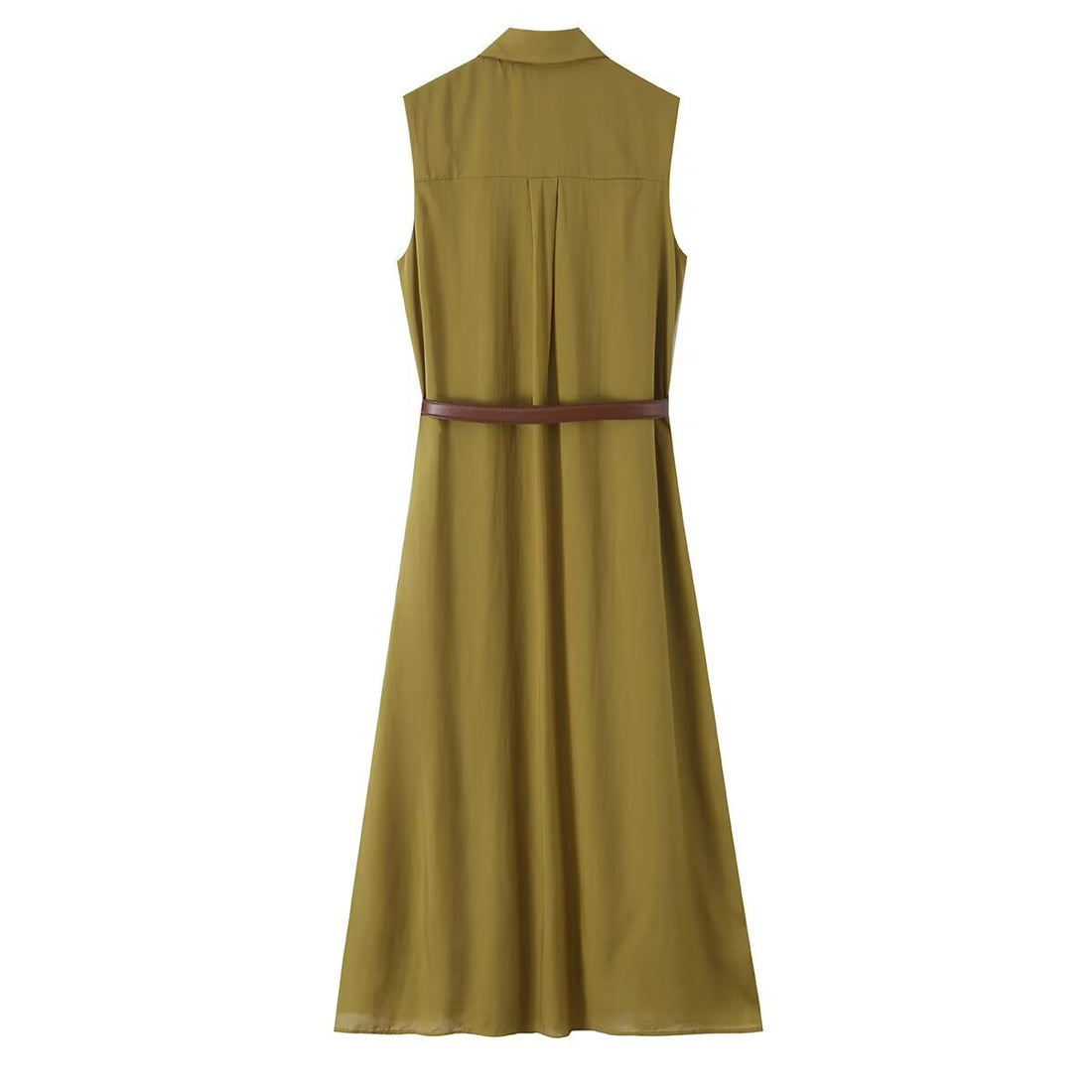 Damen Ärmelloses Hemdblusenkleid mit Kellerfalten, durchgehender Knopfleiste und Taillengürtel Echoarchiv